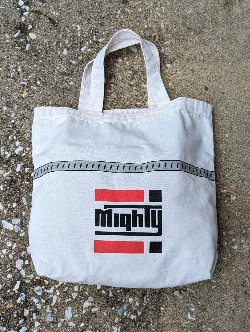 Cream Canvas Tote Bag with Vintage Red Car Graphics